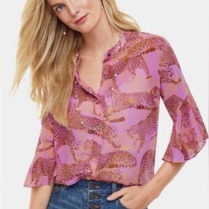 CAbi Pink and Brown Leopard Print Blouse